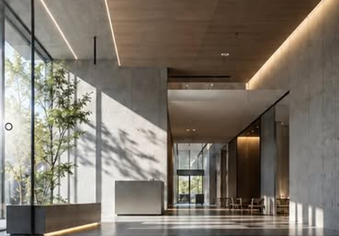 温かみのある木目天井の建築空間